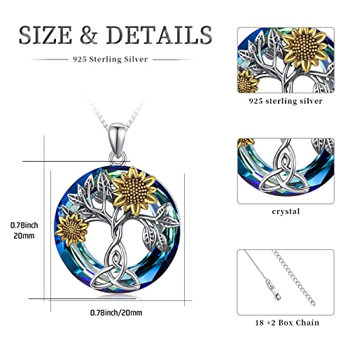 Sunflower Necklace 925 Sterling Silver with Crystal Sunflower Necklace Tree of Life Pendant Sunflower Jewelry Gifts for Women Mom Wife4