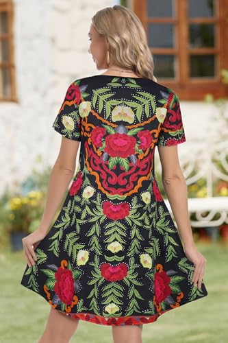 Image of Summer Dresses for Women Casual Tshirt Short Sleeve Floral Sundress Beach Cover Ups with Pockets 2026