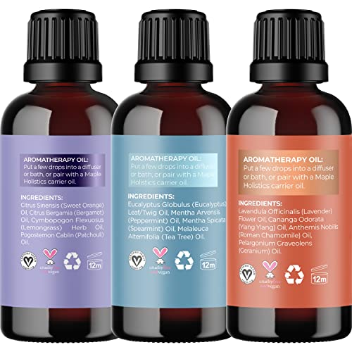 Maple Holistics Essential Oil Set - Breathe Unwind And Relax Calming Essential Oil Blends For Diffuser Aromatherapy And Baths - Relaxing Essential Oils For Diffusers For Home #TOP1
