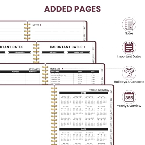 Agenda 2025 – Agenda semanal e mensal com encadernação espiral, janeiro de 2025 a dezembro de 2025,