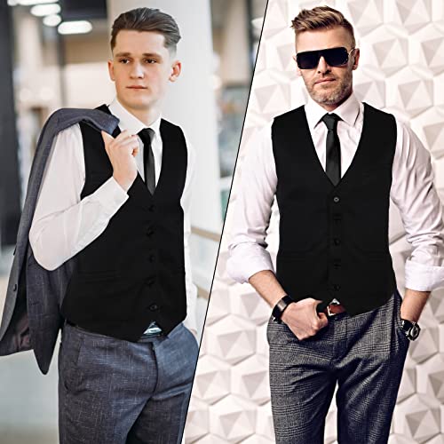 Haysandy Men's Formal Vest Set Business Classic Waistcoat with Necktie Bow Tie and Pocket Square for Tuxedo Wedding Dress3