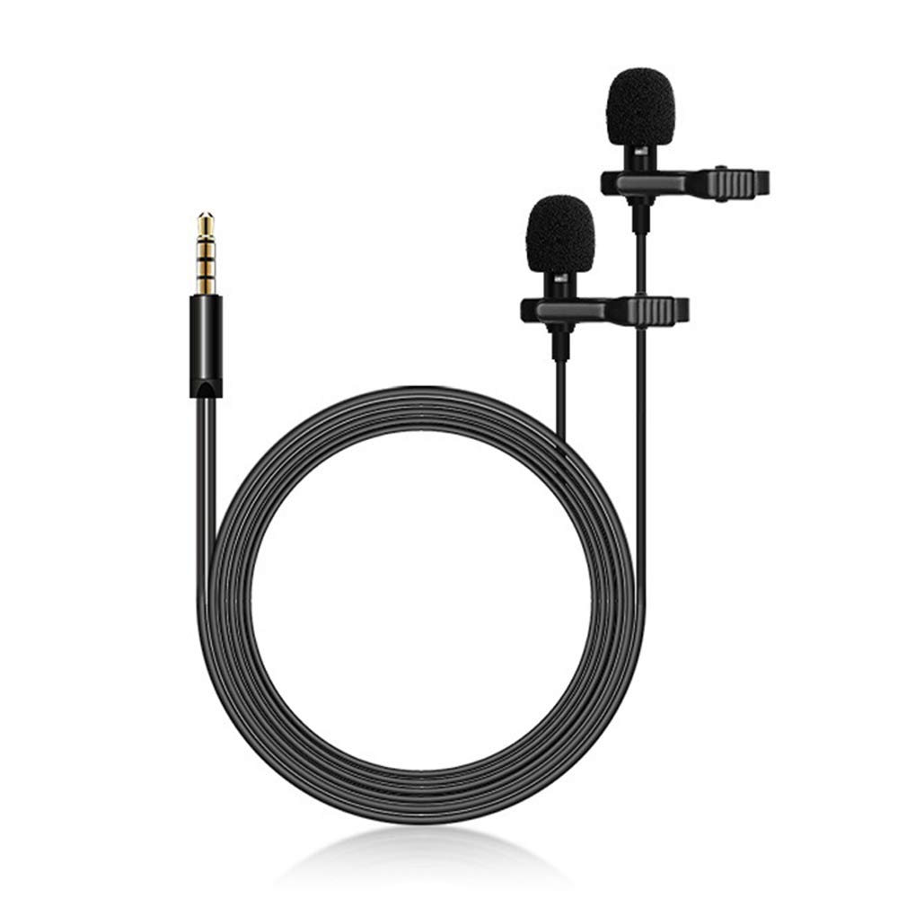 Negaor Clip-On Microphone,Dual-Head Lavalier Microphone Set Omnidirectional Lapel Clip-on Mini Mic for Live Streaming Gaming Recording