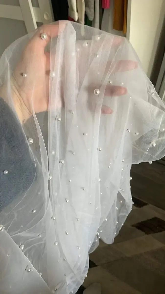 Velo da Sposa da Cattedrale Decorato con Perle e Pettine, Velo da Sposa Lungo Bianco Avorio a 1 Strato 75-300 cm, Velo da Sposa Elegante per Matrimonio, Accessori per Sposa