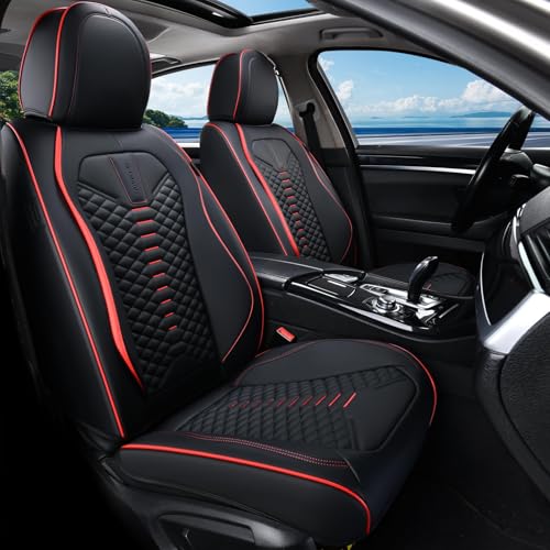 Image of Coverado Car Seat Covers, Front Seat Cover, Waterproof Nappa Leather Seat Covers for Cars, 2 Pack Car Seat Protectors, Driver Seat Cover, Automotive Seat Covers Universal Fit for Most Cars, Black&Red