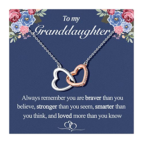 UNGENT THEM Interlocking Heart Necklace for Daughter Granddaughter from Mom Dad Grandma, Birthday Christmas Valentine's Day Gifts for Teen Girls Women