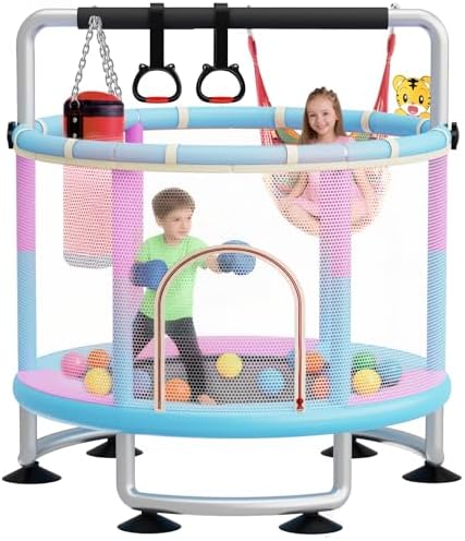 60″ Toddler Trampoline for Kids,5-in-1 Kids Trampoline for Toddlers 1-3,Adjustable Kids Trampoline Indoor Outdoor,500lbs Mini Baby Trampoline for Kids 1-8