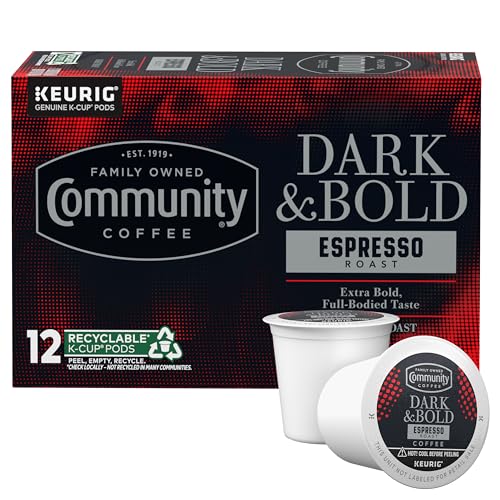 Image of Community Coffee Dark & Bold Espresso Roast 12 Count Coffee Pods, Extra Dark Roast Compatible with Keurig 2.0 K-Cup Brewers, 12 Count (Pack of 1)
