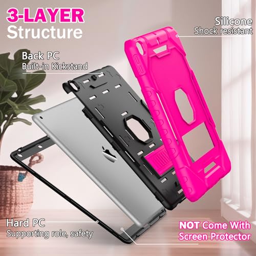 Image of ZoneFoker Case for iPad 9th /8th /7th Generation 2021 /2020 /2019(10.2 inch), Heavy Duty Shockproof Rugged 10.2 inch Cover with Built-in Stand for iPad 9 8 7 Gen for Girls Women (Hot Pink)