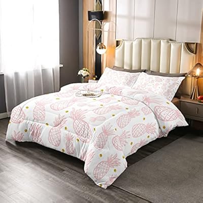 Feelyou Pineapple Bedding Set for Girls Kids Cute Pink Tropical Fruit Comforter Room DecorGolden Polka Dots Comforter Set Pineapple White Bedding Duvet Set Twin Size 2Pcs Quilted Boys