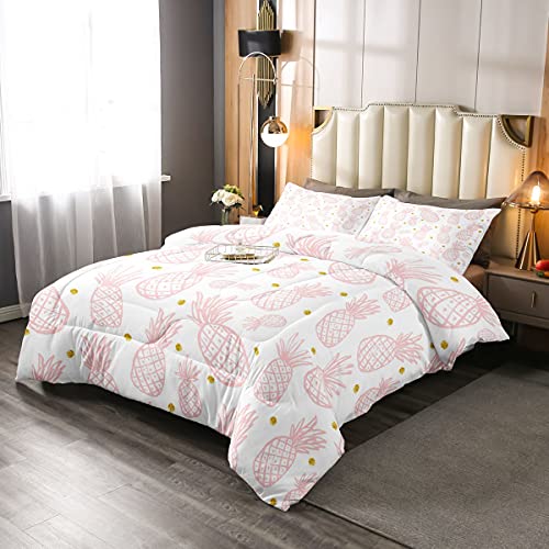 Feelyou-Pineapple-Bedding-Set-for-Girls-Kids-Cute-Pink-Tropical-Fruit-Comforter-Room-DecorGolden-Polka-Dots-Comforter-Set-Pineapple-White-Bedding-Duvet-Set-Twin-Size-2Pcs-Quilted-Boys