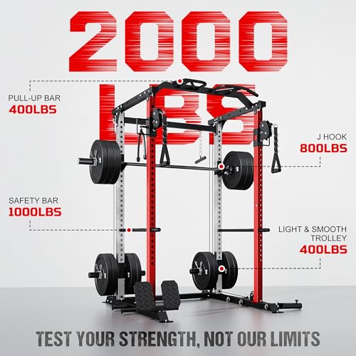 Image of DP01 Power Cage, 2000LBS Squat Rack with Cable Crossover and Dual Independent Pulley System, Full Cage for Full Body Training, Power Rack with More Training Attachments for Home Gym