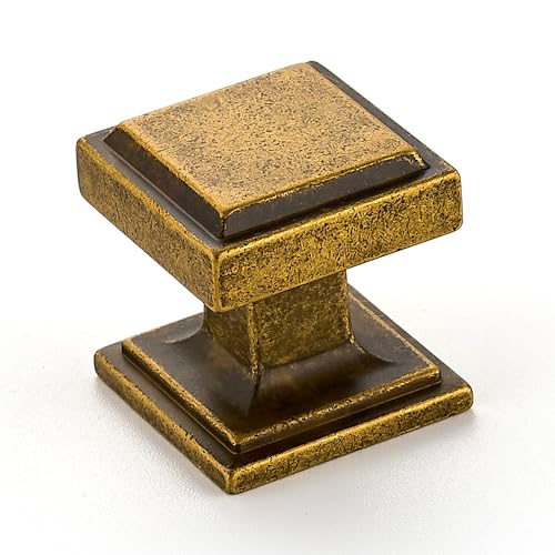 Image of Ravinte 25 Pack Antique Brass Square Kitchen Cabinet Knobs,Zinc Solid Drawer Pulls,Farmouse Cabinet Handles for Cupboard, Closet, Dresser and Bathroom, Modern Cabinet Hardware for Cabinets