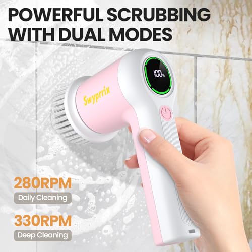 Image of Electric Spin Scrubber for Bathroom and Shower Cleaning SD-CTB02 | 2 Speeds Cordless Power Cleaning Brush, 6 Replaceable Brush Heads, IPX7 Waterproof, For Bathroom, Sink, Tile, Kitchen, Grout