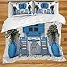 Produktbild 622 Reisedekor Bettw&auml Traditionelles Griechisches Design Urlaub Sommerhaus Blumen Fensterbild Dekorative 3-teilige Bettwä Marineblau und Weiß