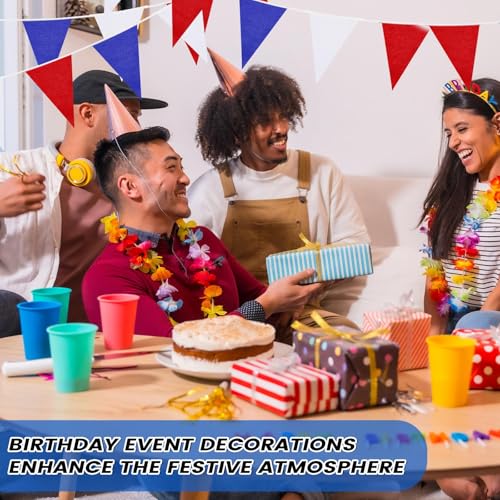 Image of Tatuo 200 Feet Solid Pennant Banners Flags String Triangle Hanging DIY Bunting Flags Party Decorations for Grand Opening Party Banners for Kids Birthday, Shops (Red White Blue)
