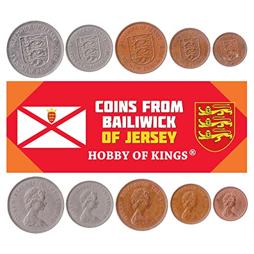5 Coins from Jersey | Islander Coin Set Collection 1/2 1 2 5 10 New Pence | Circulated 1968-1980 | Lion | Elizabeth II | Leopard