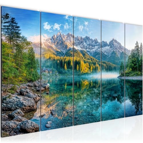 Runa Art Cuadro XXL Paisaje Salón Dormitorio Oficina 200l x 80an cm Montañas 5 Piezas - Made in Germany - 059555a