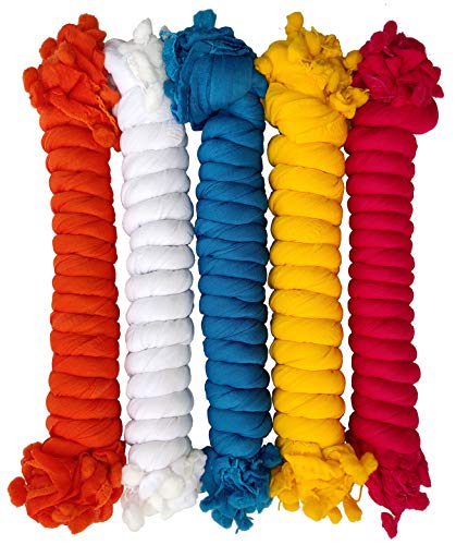 Image of YOUTHQUAKE Women's Solid Casual Dailywear Faux Chiffon Multi Color Dupatta With Pum Pum Lace (Set of 7)