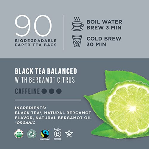 Teatulia Organic Earl Grey Tea Bags (90 Square Tea Bags) | 100% Compostable | Black Tea + Bergamot Citrus Sustainably Grown In Bangladesh #TOP2