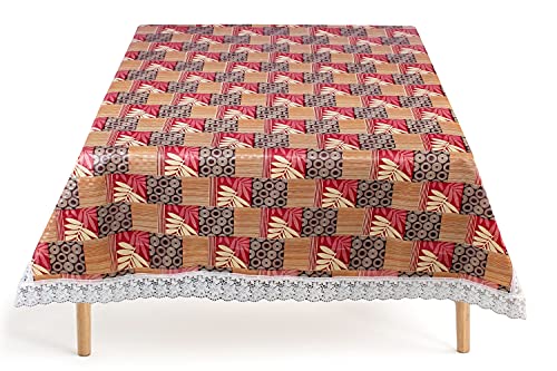 Image of The Furnishing Tree Waterproof Square Shaped 4 Seater Printed Center Table Cover Size 48x48 inches with White Border Lace