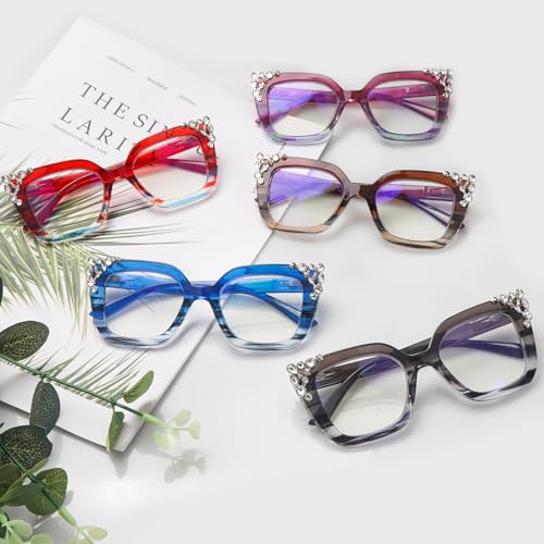 Image of Reading Glasses for Women Men Blue Light Blocking Glasses with Spring Hinge Anti Eyestrain Computer Readers