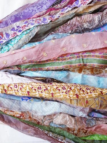 Image of 42 Yards Unstitched Sari Silk Yarn Ribbon Tassels SKEINS Muted Dull Shades Journal Scrapbook Craft Project Decor DLLNG