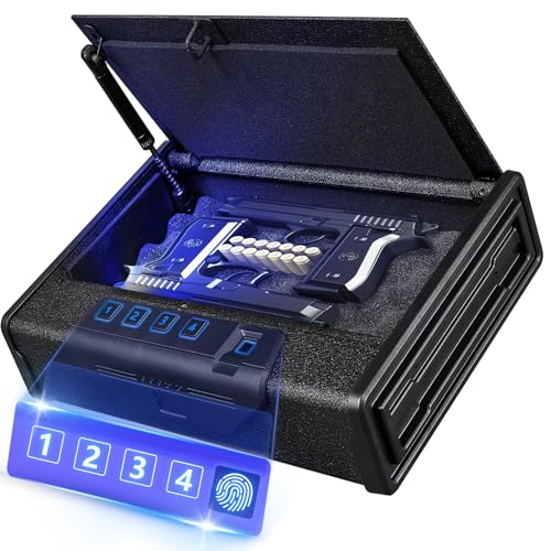 [2024 NEW] KAER Gun Safe, Biometric Gun Safes for Pistols, Quick Access Biometric Fingerprint Safe with Mute Function,LED Light,Two Handguns Capacity Pistol Safe for Home Bedside Nightstand and Car