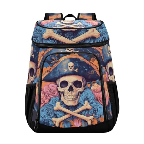 Funny Blue Flower Skeleton Cooler Backpack Cooler Insulated Leak Proof Lunch Backpack 36 Cans Waterproof Soft for Men Women Picnic Hiking Camping Beach