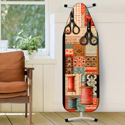 Image of Nuxovilar Patchwork Scissors Ironing Board Cover 15x54 Polyester | Iron Pad Scorch Guard laundry helper protective board shield home laundry room craft studio (Patchwork)