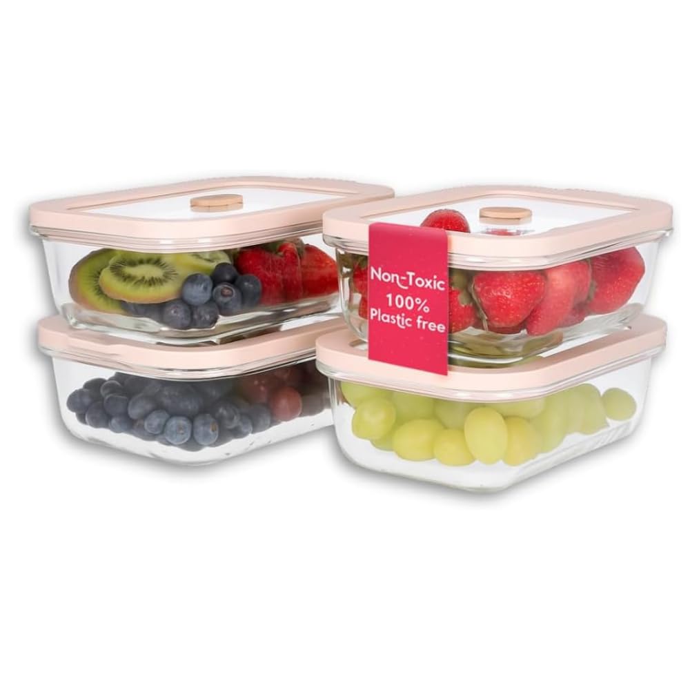 Ziruma Non-Toxic Pack - Glass Food Storage Containers With Lids – Plastic Free, Airtight Meal Prep Containers Microwave & Freezer Safe (621 ml)