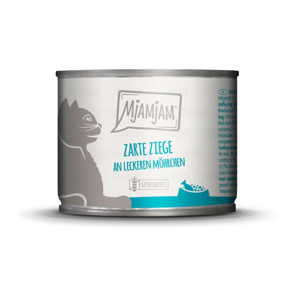 MjAMjAM - premium wet food for cats - tender goat with delicious carrots, pack of 6 (6 x 200 g), grain-free with extra meat