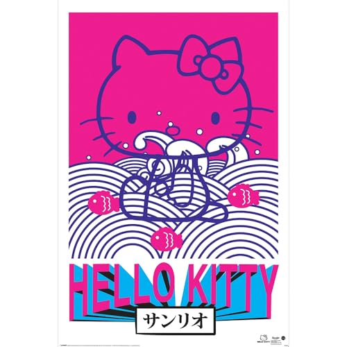 Hello Kitty - Poster TOKYO REBEL (91,5 cm x 61 cm) (Rose/Blanc/Bleu)