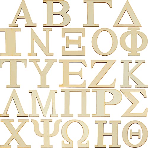 24 Pieces Wooden Greek Letters Single Layer Unfinished Wood Greek Alphabets Greek Wood Letters for DIY Arts and Crafts Home Decorations Making, 2 Inch