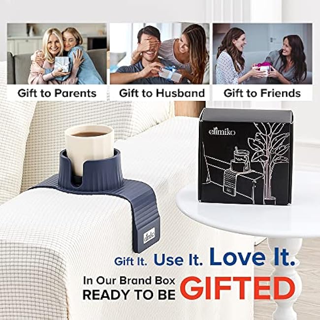 Couch Cup Holder, Elimiko Silicone Sofa Drink Holder with Upgrade Large Cup Holder, for Oversized Mug/Cup/Tumbler/Drink/Coffee/Bottle/Cans (Navy Blue)