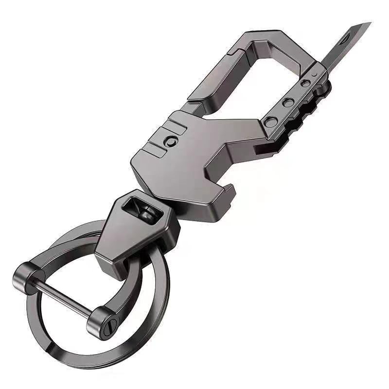 Image of IUIU Multi-tool Metal Keychain with 2 Key Rings, Heavy Duty Carabiner Clip Car Key Holder with Bottle Opener and Package Opener - Black (Gun Color)