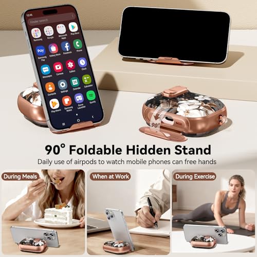 Image of for AirPod Pro 3 Case 2025, with Safty Lock & Phone Stand for Floral AirPod Pro 3 Generation Case Cover for Women Girly, iPod Pro 3 Cases with Keychain & Cleaner Kit - Black Gold Flower