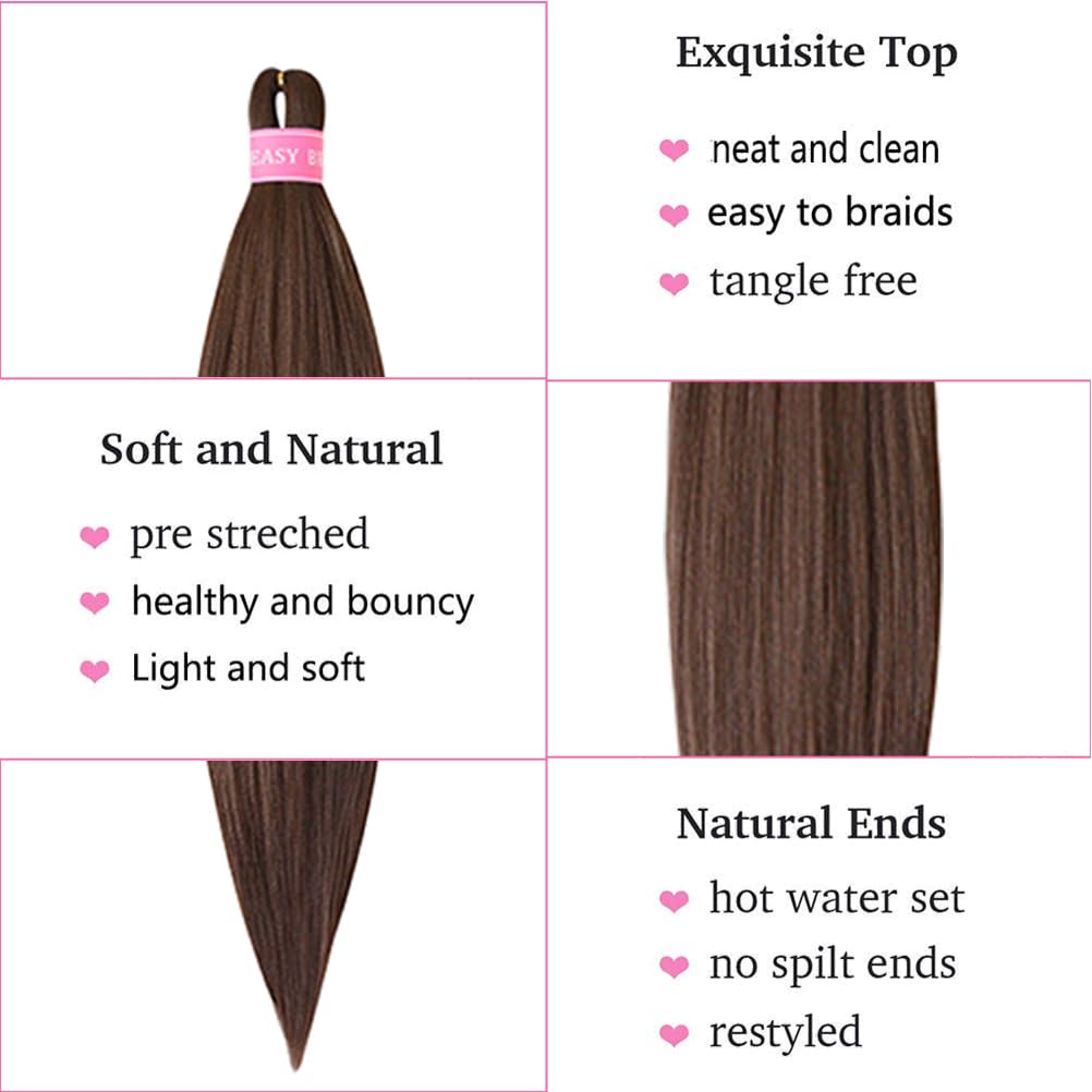 Extensión de pelo sintético preestirado para trenzado, suave, preestirado para mujer (marrón, 20 pulgadas)