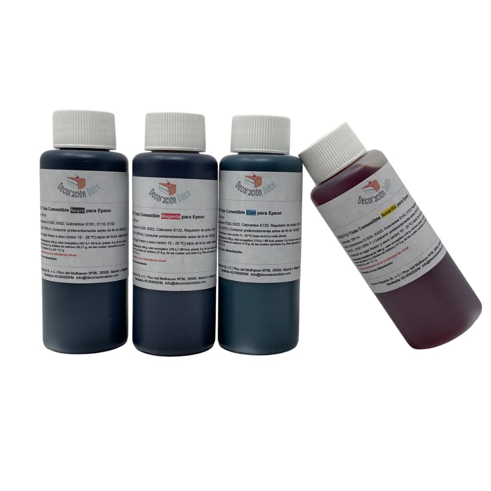 Bouteille d'encre comestible alimentaire de 100 ml (lot de 4 couleurs)