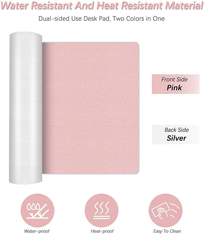 Image of Aropana Vegan Leather Laptop Table Mat, Extended Mouse Pad, Computer Table Mat, Reversible Laptop Pad for Desk, Dual Side Waterproof Edge-Stitched Upgraded (23.6 inchx13.8 inchinch, Pink /Silver)