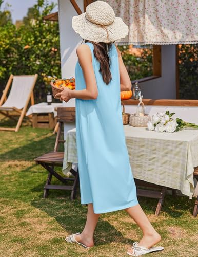 Image of Ekouaer Nightgowns for Women Cotton Long Night Gown Sleeveless Sleep Dress Victorian Nightdress Ladies Sleepwear