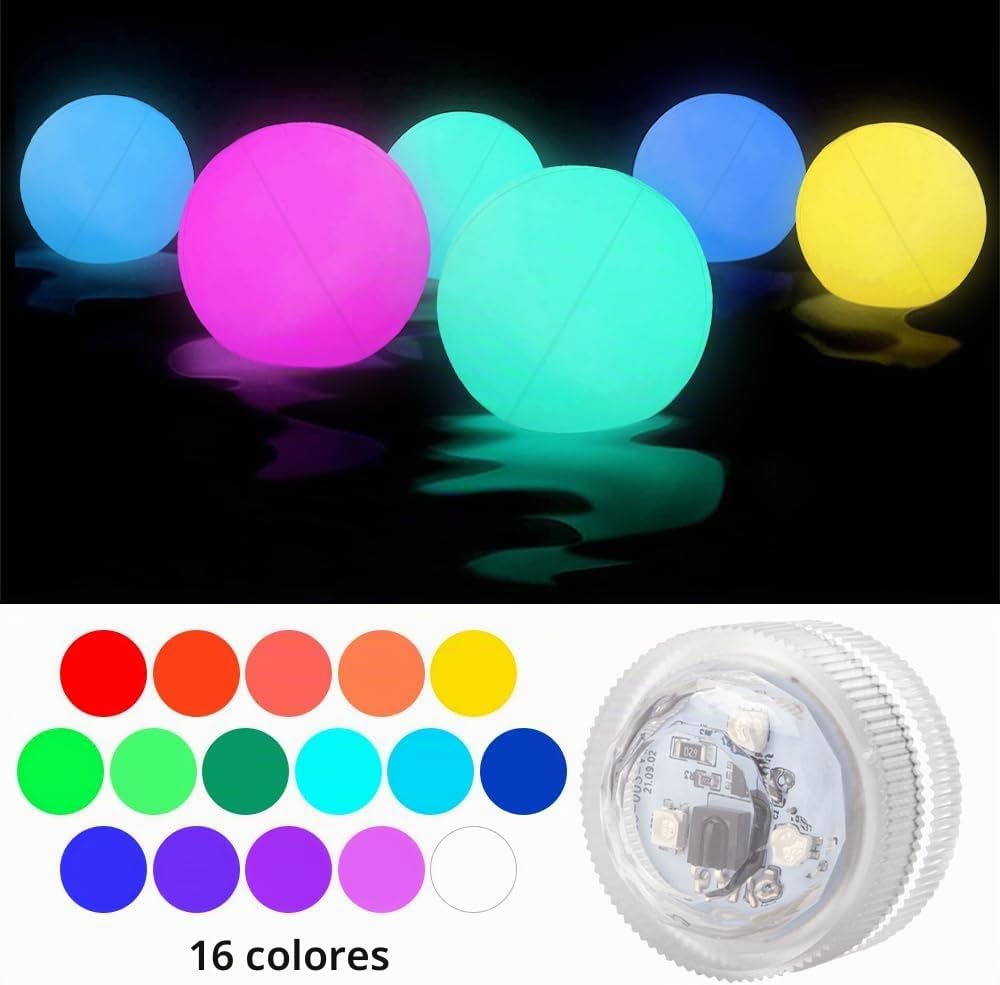 Lámparas Flotantes para Piscina, 4 Piezas LED Luz Lámpara Esfera con Control Remoto, Luz Piscina Flotante Impermeable IP68, RGB 16 Colores Luz de Bola LED, para Piscina, Playa, Deco de Fiesta