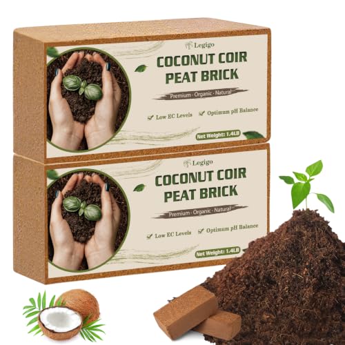 Legigo 2 Pack Premium Coco Coir Brick for Plants- 100% Organic Compressed Coconut Coir Bricks Starting Mix Coco Coir Fiber Coconut Husk for Planting Gardening Potting Soil Substrate Herbs