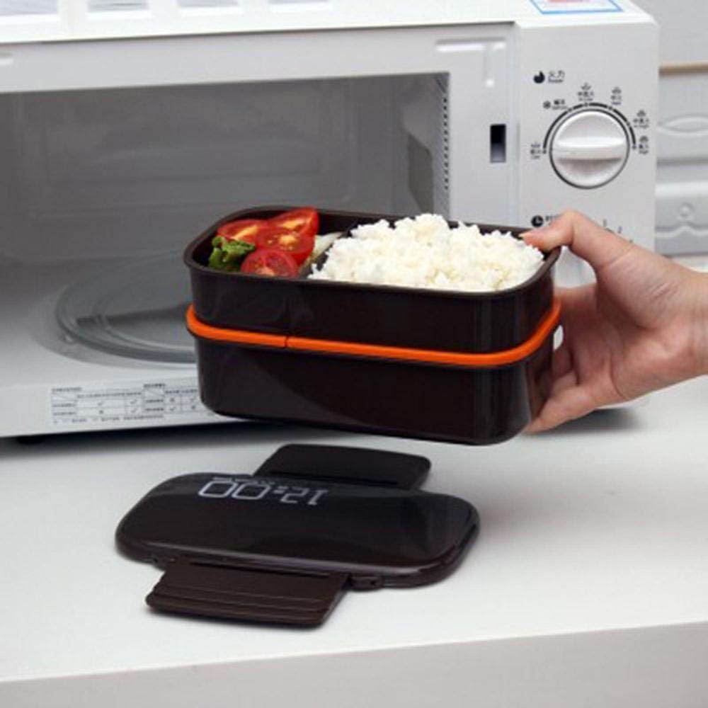 1400ml Microonde Doppio Strato Luh Box Plastica Bento Luh Scatola Contenitore per Alimenti Lavoratori Studente Luhbox con Scomparti, Coffee