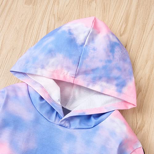 Image of Axumity Toddler Baby Girls Clothes Long-sleeve Tie Dye Hoodie Sweatshirt Pants Hooded Outfit Set