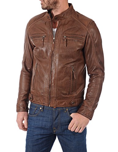 Image of D DOLLY LAMB Men's Lambskin Leather Bomber Biker Jacket - Winter Wear - Round Collar