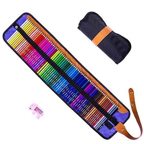 Crayons de couleur, Rock Ninja 72 Set de crayons à colorier Art Grade avec pochette noire Premium Roll-Up pour artistes, enfants et adultes, selon DIN EN71, avec taille-crayon