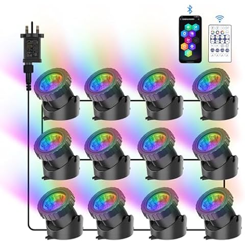 NATPOW RGB Underwater Pond Lights with APP Control Cover