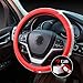 New Diamond Leather Steering Wheel Cover with Bling Bling Crystal Rhinestones, Universal Fit 15 Inch Car Wheel Protector for Women Girls Red