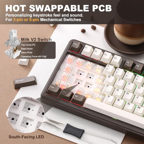Image of YUNZII B75 PRO Wireless Mechanical Keyboard,75% Layout with Knob,Hot Swap Gasket Structure,Creamy Pre-lubed Switches,RGB Backlit,Bluetooth /Type-C /2.4G for Win /Mac (Coffee Brown, Milk Switch)