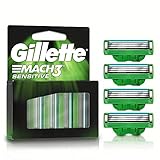 GILLETTE Mach3 Sensitive, Cartucho de Rastrillo para Afeitar, 4 Repuestos con Aloe & 3 Hojas para Rasurar, Rastrillo para...